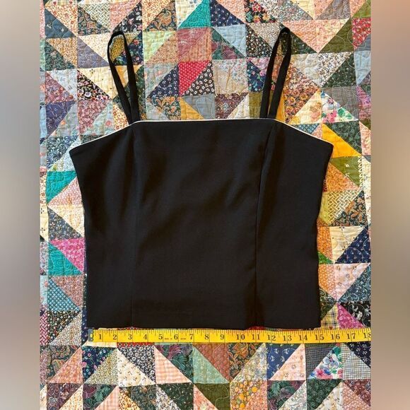 Vintage 1990s Womens Square Neck Black Cropped Minimalistic Tank Top Blouse Sz M - Picture 2 of 8